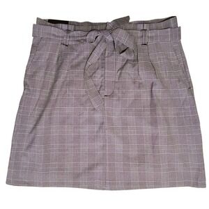 NEW Banana Republic High Waist Plaid Skirt 8 Gray White Black Belted Mini Career